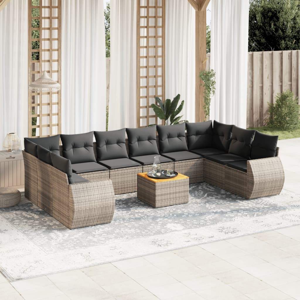 Set Divani da Giardino 11 pz con Cuscini in Polyrattan Grigio - homemem39