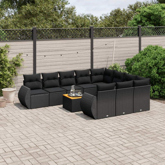 Set Divani da Giardino 11 pz con Cuscini in Polyrattan Nero - homemem39