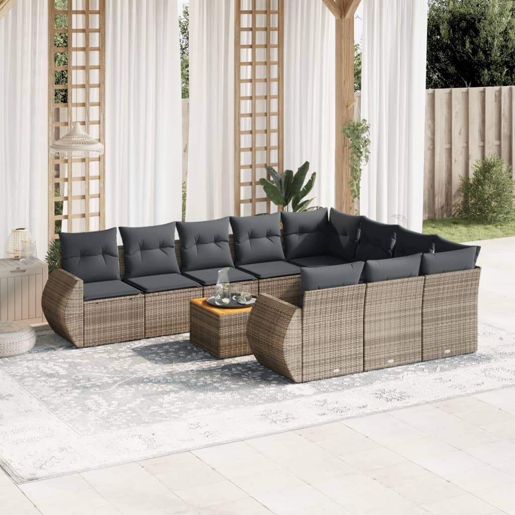 Set Divani da Giardino 11 pz con Cuscini in Polyrattan Grigio - homemem39