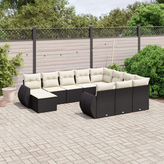 Set Divani da Giardino 11 pz con Cuscini in Polyrattan Nero - homemem39