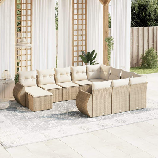 Set Divani da Giardino 11 pz con Cuscini Beige in Polyrattan - homemem39