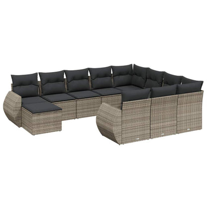Set Divani da Giardino 11 pz con Cuscini in Polyrattan Grigio - homemem39