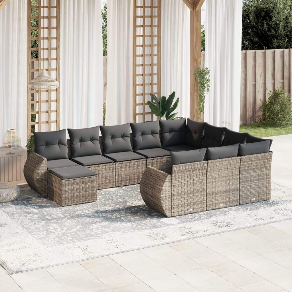 Set Divani da Giardino 11 pz con Cuscini in Polyrattan Grigio - homemem39