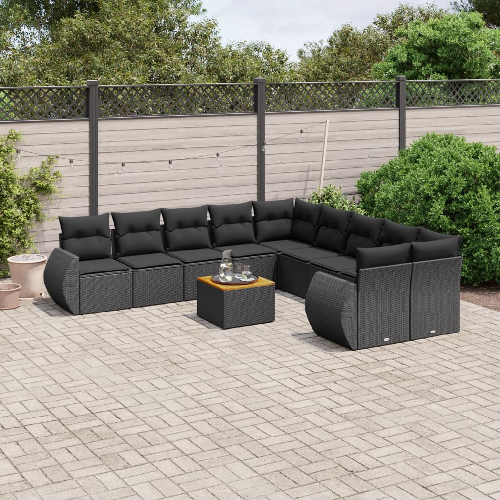 Set Divani da Giardino 11 pz con Cuscini in Polyrattan Nero - homemem39