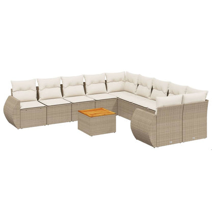 Set Divani da Giardino 11 pz con Cuscini Beige in Polyrattan - homemem39