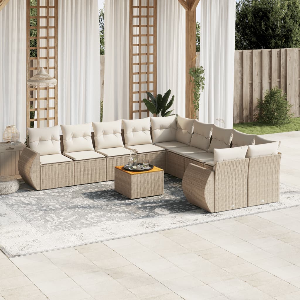 Set Divani da Giardino 11 pz con Cuscini Beige in Polyrattan - homemem39