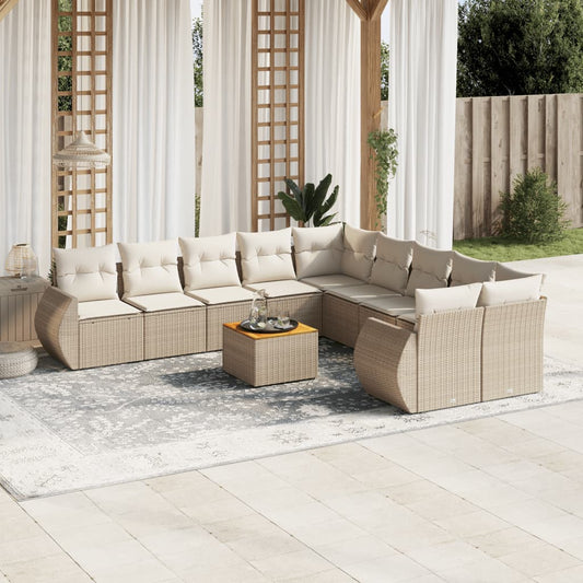 Set Divani da Giardino 11 pz con Cuscini Beige in Polyrattan - homemem39