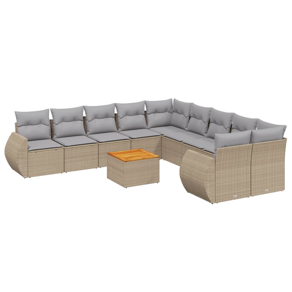 Set Divani da Giardino 11 pz con Cuscini Beige in Polyrattan - homemem39