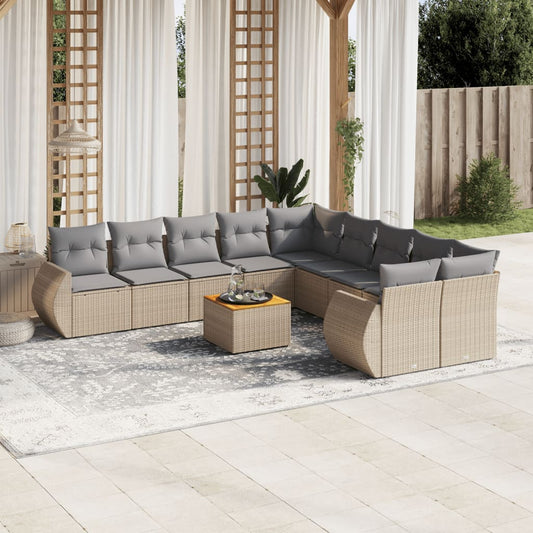 Set Divani da Giardino 11 pz con Cuscini Beige in Polyrattan - homemem39