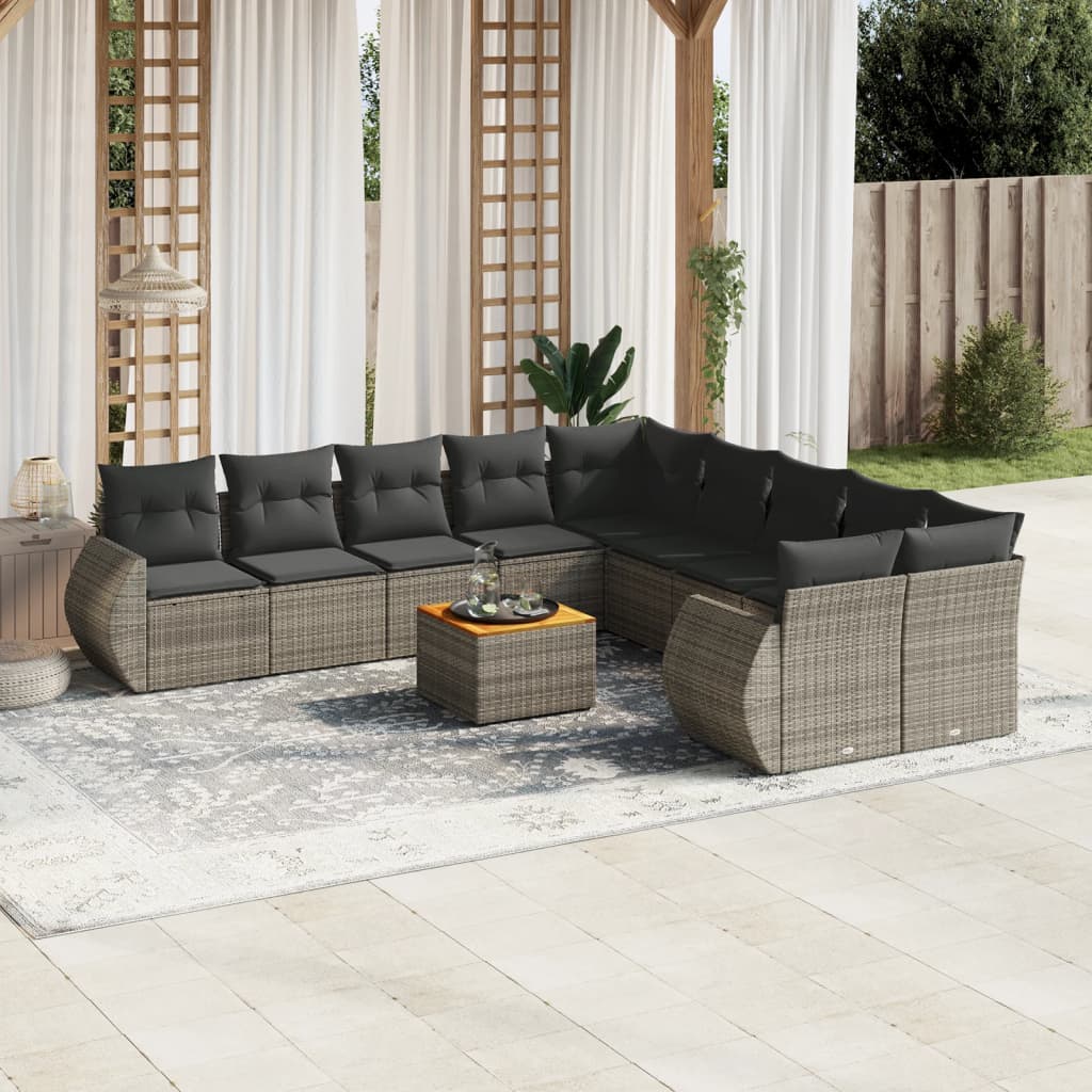 Set Divani da Giardino 11 pz con Cuscini in Polyrattan Grigio - homemem39