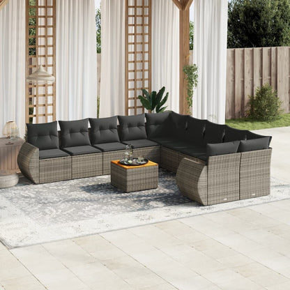 Set Divani da Giardino 11 pz con Cuscini in Polyrattan Grigio - homemem39