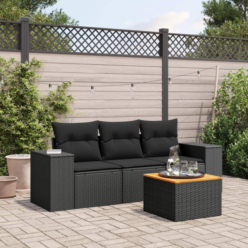 Set Divani da Giardino 4 pz con Cuscini Nero in Polyrattan - homemem39