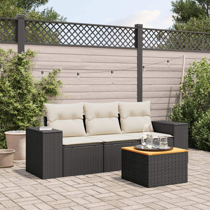 Set Divani da Giardino 4 pz con Cuscini Nero in Polyrattan - homemem39