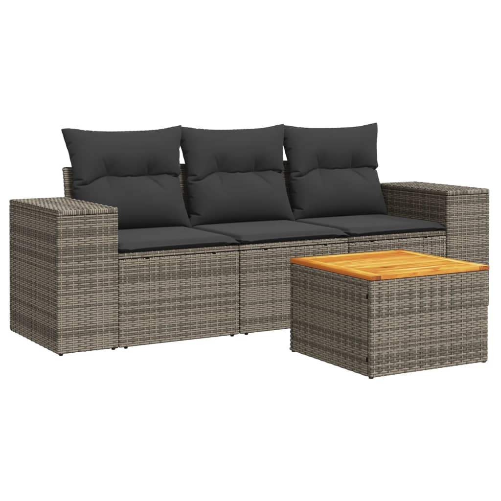 Set Divani da Giardino 4 pz con Cuscini in Polyrattan Grigio - homemem39