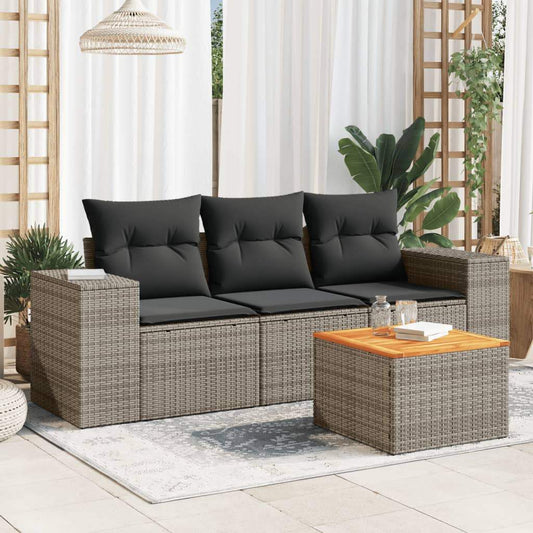 Set Divani da Giardino 4 pz con Cuscini in Polyrattan Grigio - homemem39