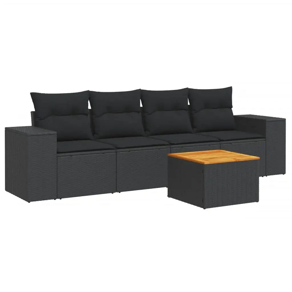 Set Divani da Giardino 5 pz con Cuscini in Polyrattan Nero - homemem39