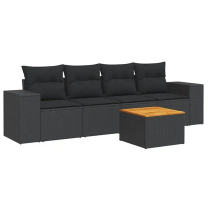 Set Divani da Giardino 5 pz con Cuscini in Polyrattan Nero - homemem39
