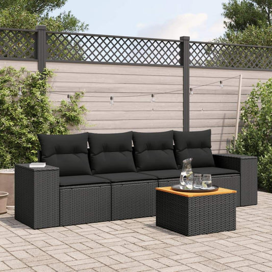 Set Divani da Giardino 5 pz con Cuscini in Polyrattan Nero - homemem39