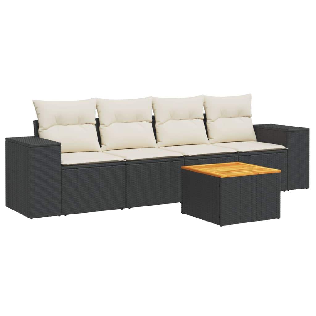 Set Divani da Giardino 5 pz con Cuscini in Polyrattan Nero - homemem39