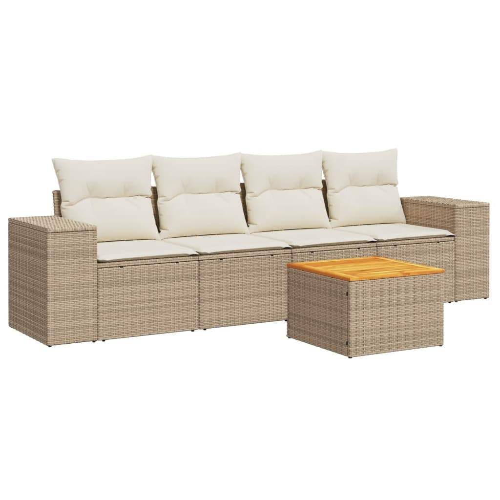 Set Divano da Giardino 5 pz con Cuscini Beige in Polyrattan - homemem39