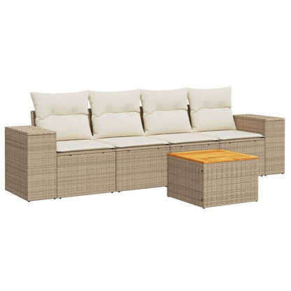 Set Divano da Giardino 5 pz con Cuscini Beige in Polyrattan - homemem39