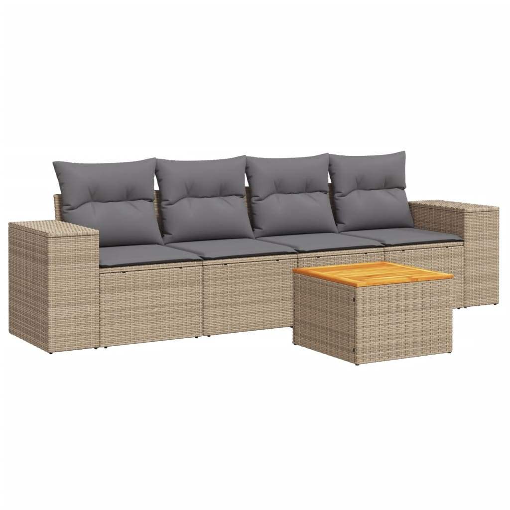 Set Divano da Giardino 5 pz con Cuscini Beige in Polyrattan - homemem39