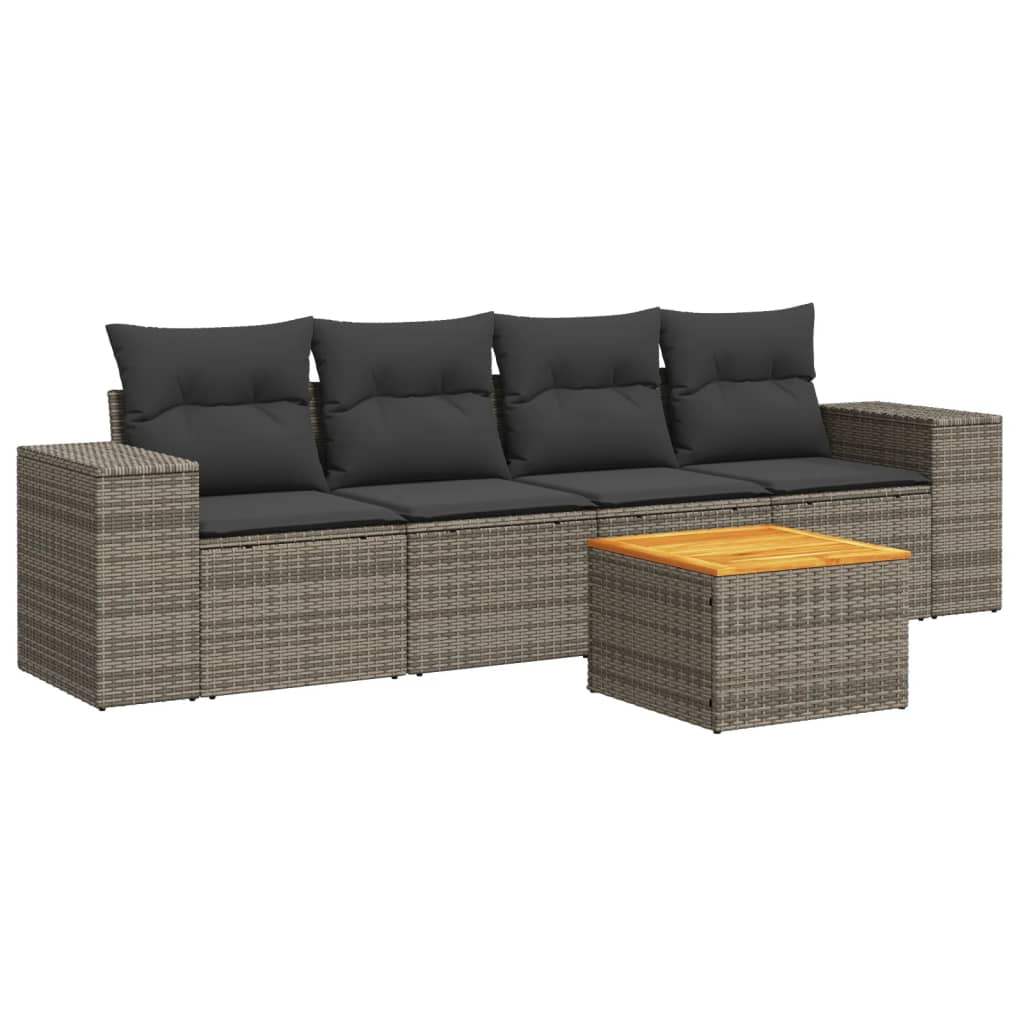 Set Divano da Giardino 5 pz con Cuscini Grigio in Polyrattan - homemem39