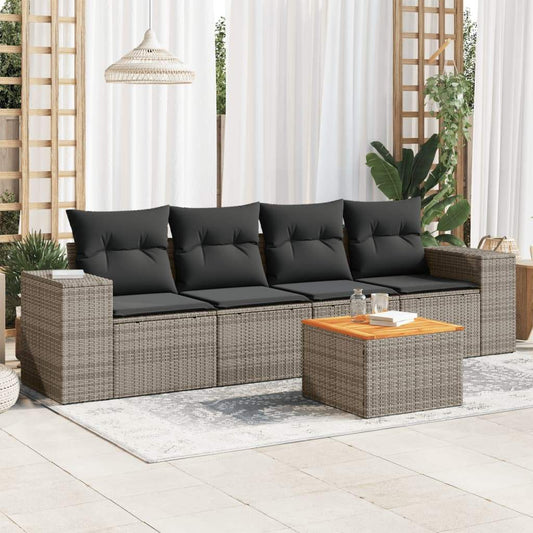 Set Divano da Giardino 5 pz con Cuscini Grigio in Polyrattan - homemem39
