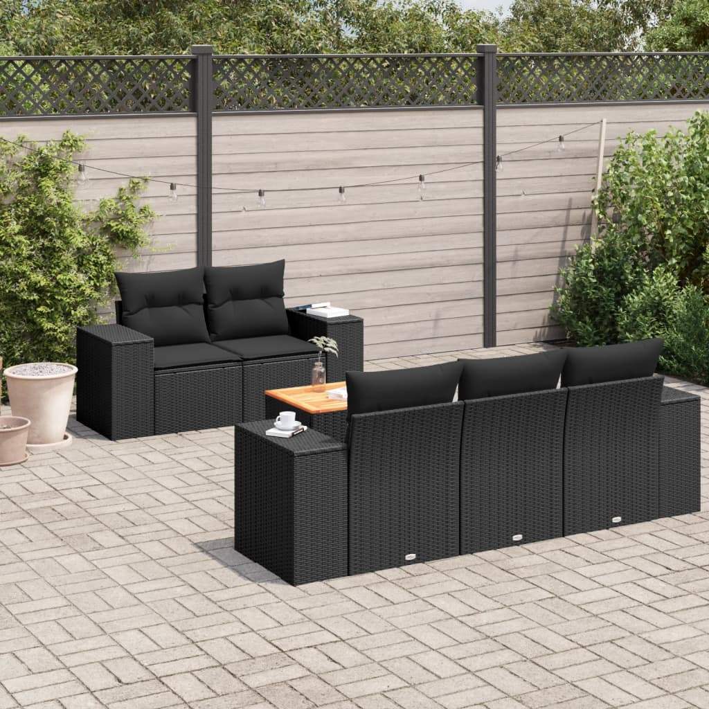 Set Divano da Giardino 6 pz con Cuscini Nero in Polyrattan - homemem39