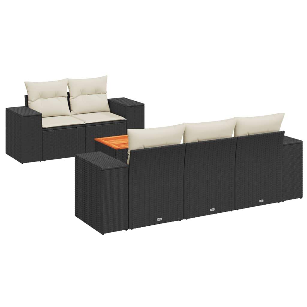 Set Divano da Giardino 6 pz con Cuscini Nero in Polyrattan - homemem39