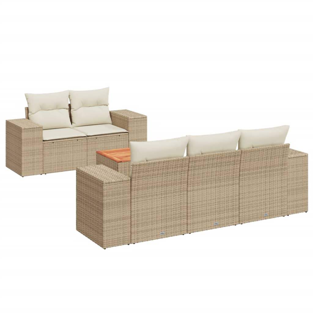 Set Divano da Giardino 6 pz con Cuscini Beige in Polyrattan - homemem39