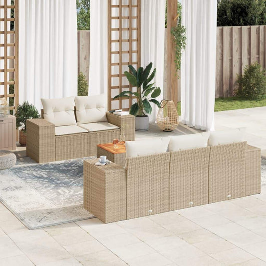Set Divano da Giardino 6 pz con Cuscini Beige in Polyrattan - homemem39
