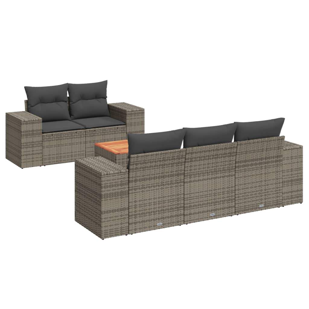 Set Divano da Giardino 6 pz con Cuscini Grigio in Polyrattan - homemem39