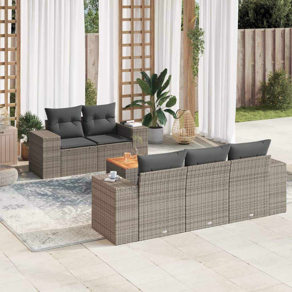 Set Divano da Giardino 6 pz con Cuscini Grigio in Polyrattan - homemem39