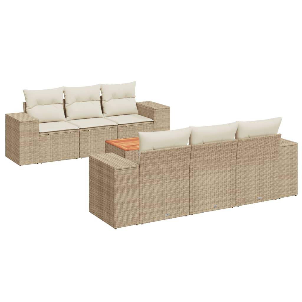 Set Divani da Giardino 7 pz con Cuscini Beige in Polyrattan - homemem39