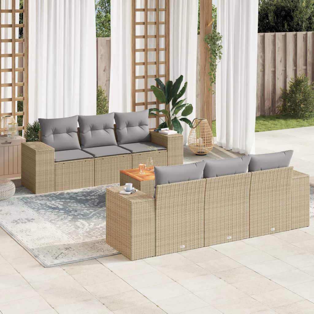 Set Divani da Giardino 7 pz con Cuscini Beige in Polyrattan - homemem39