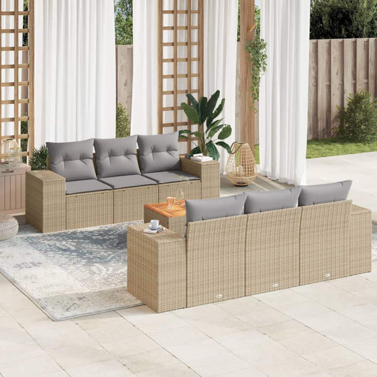 Set Divani da Giardino 7 pz con Cuscini Beige in Polyrattan - homemem39