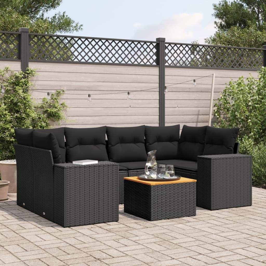 Set Divani da Giardino con Cuscini 7pz Nero Polyrattan - homemem39