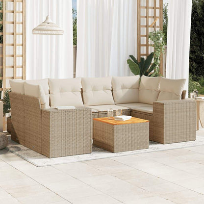 Set Divani da Giardino 7 pz con Cuscini Beige in Polyrattan - homemem39