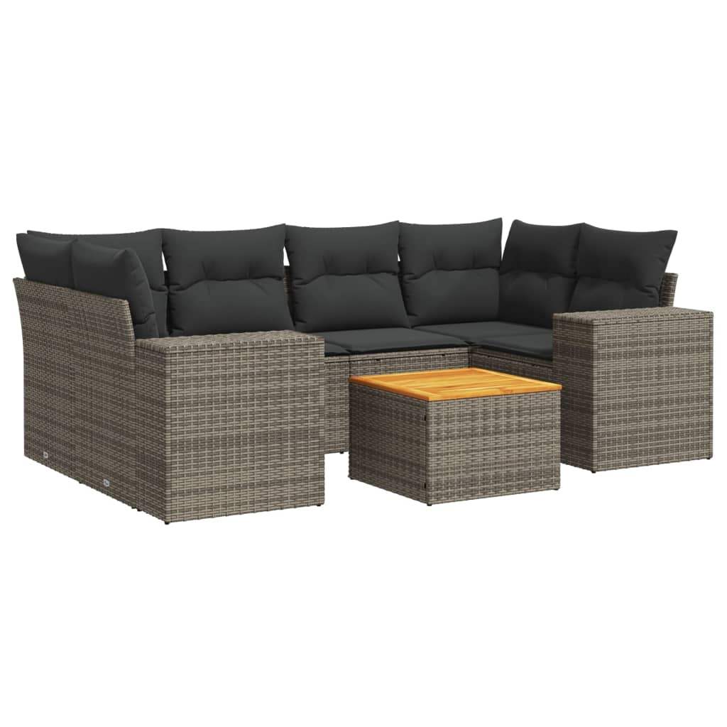 Set Divani da Giardino 7 pz con Cuscini Grigio in Polyrattan - homemem39