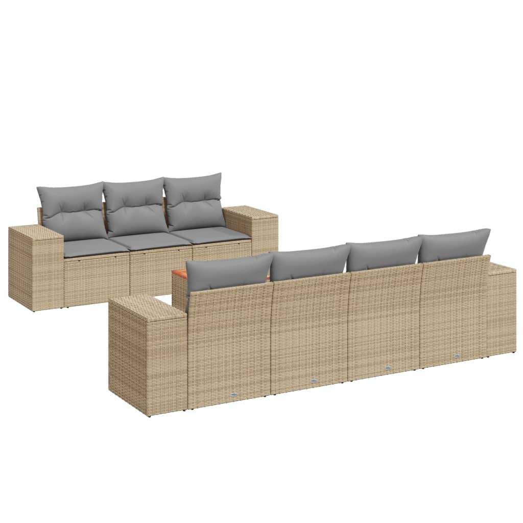 Set Divano da Giardino 8 pz con Cuscini Beige in Polyrattan - homemem39