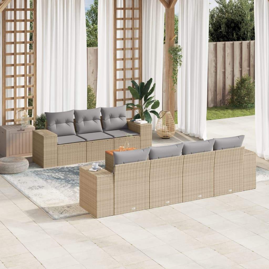 Set Divano da Giardino 8 pz con Cuscini Beige in Polyrattan - homemem39