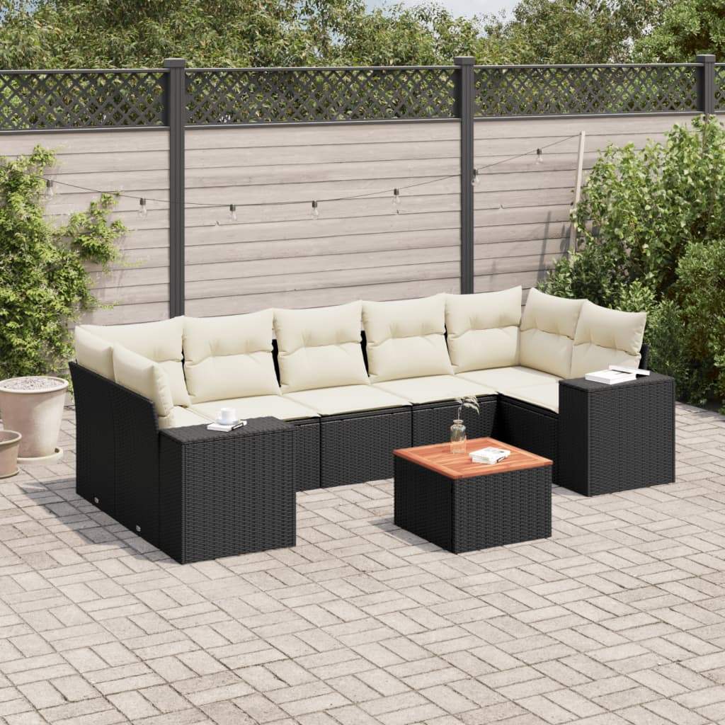 Set Divani da Giardino con Cuscini 8 pz Nero in Polyrattan - homemem39