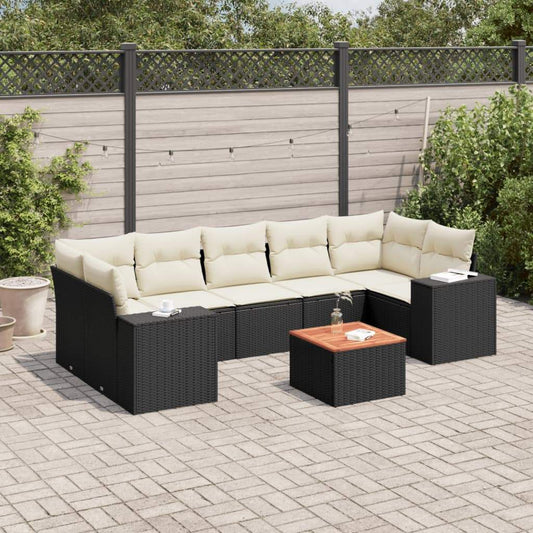 Set Divani da Giardino con Cuscini 8 pz Nero in Polyrattan - homemem39