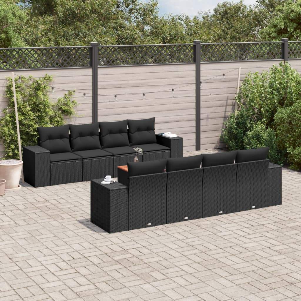 Set Divani da Giardino 9 pz con Cuscini Nero in Polyrattan - homemem39
