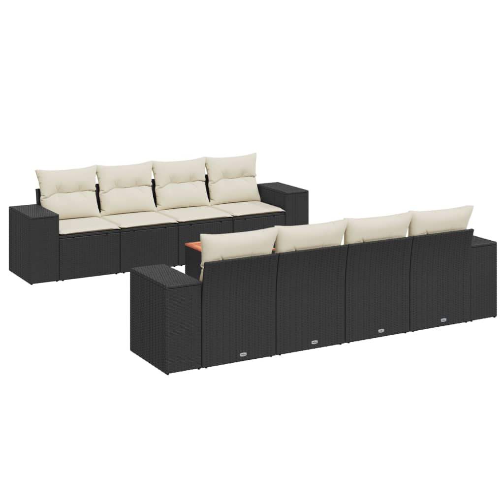 Set Divani da Giardino 9 pz con Cuscini Nero in Polyrattan - homemem39