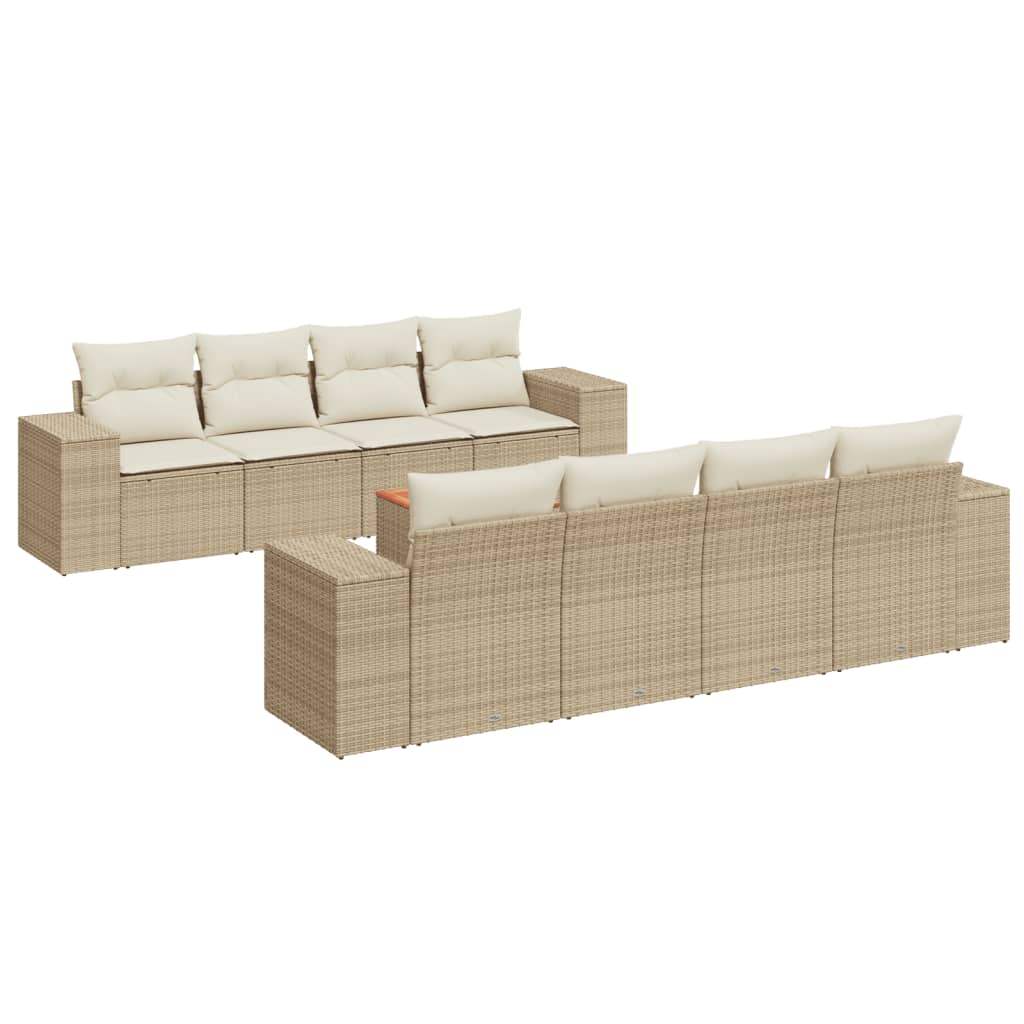Set Divano da Giardino 9 pz con Cuscini Beige in Polyrattan - homemem39