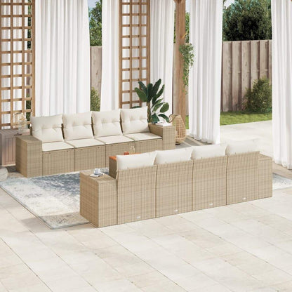Set Divano da Giardino 9 pz con Cuscini Beige in Polyrattan - homemem39