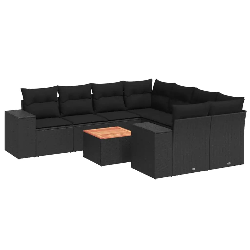 Set Divani da Giardino 9 pz con Cuscini Nero in Polyrattan - homemem39