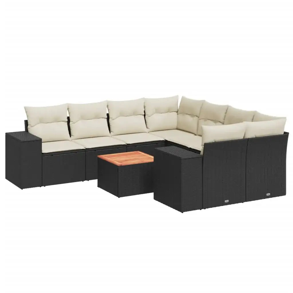 Set Divani da Giardino 9 pz con Cuscini Nero in Polyrattan - homemem39